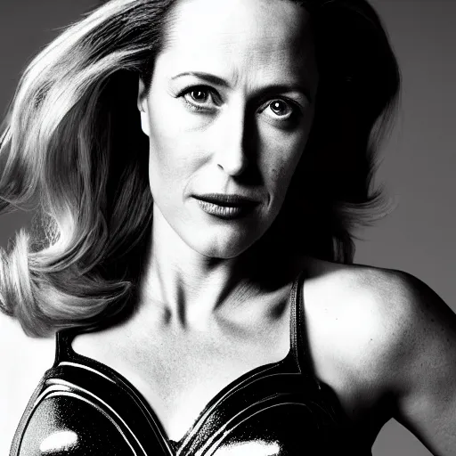 Image similar to portrait of Gillian Anderson as Wonder Woman (2021) in the style of Terry Richardson, award-winning, detailed, 82 mm sigma art, close up