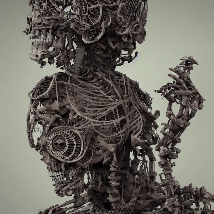 Image similar to portrait of Buddhist Monk as ((skeleton)). intricate abstract. intricate artwork. nightmare fuel. by Tooth Wu, wlop, beeple, dan mumford. octane render, trending on artstation, greg rutkowski very coherent symmetrical artwork. cinematic, hyper realism, high detail, octane render, 8k, iridescent accents