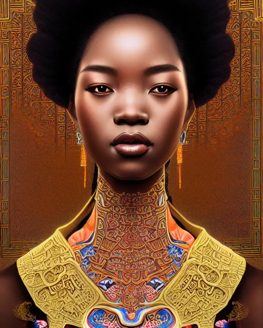 Image similar to portrait of a afro goddess, machine face, upper body, decorated with chinese opera motifs, asian, traditional chinese art, intricate, elegant, highly detailed, digital painting, artstation, concept art, smooth, sharp focus, illustration, art by artgerm and greg rutkowski and alphonse mucha, 8 k