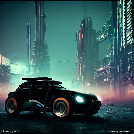 Image similar to Gritty futuristic cyberpunk VW W16 in a Russian cyberpunk slum city called Neo Norilsk on the Moon, at night, diverse, lively, Milky way on the sky, blinding sun, sci-fi photorealistic, grainy, 35mm, intricate, very very beautiful, elegant, smooth, cinematic, Unreal Engine 5, by Beeple, trending on Artstation HD