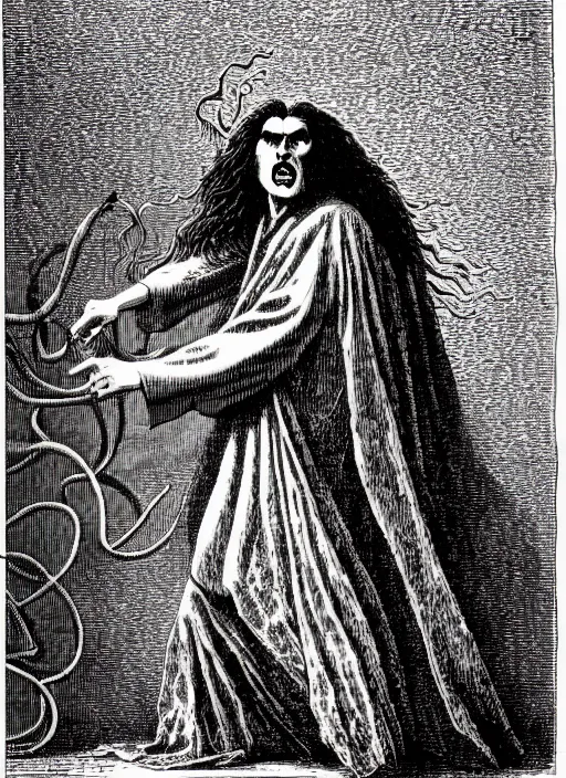 Prompt: illustration of weird al yankovic as a demon from the dictionarre infernal, etching by louis le breton, 1 8 6 9, 1 2 0 0 dpi scan, ultrasharp detail, clean scan