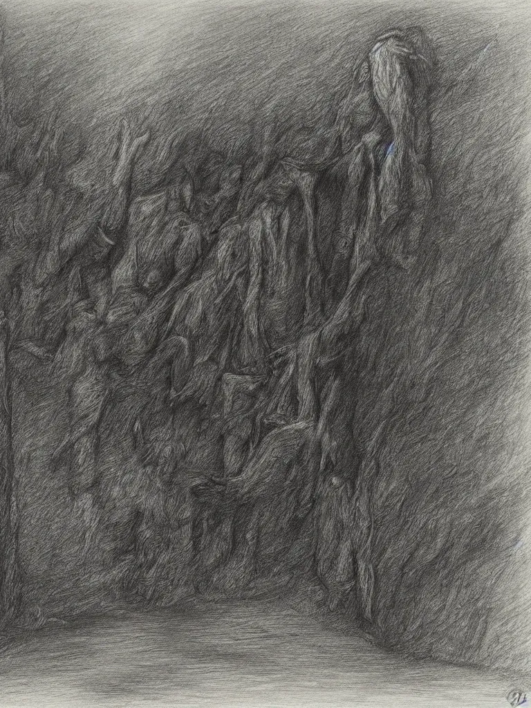 Image similar to inside my nightmares, charcoal detailed drawing, Greg Rutkoski style, Gustave Dore style,