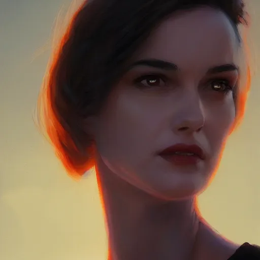 Image similar to a closeup portrait of a winona ryder, dramatic light, lake background, sunset, dark, sharp, painted by stanley lau, painted by greg rutkowski, painted by stanley artgerm, digital art, trending on artstation