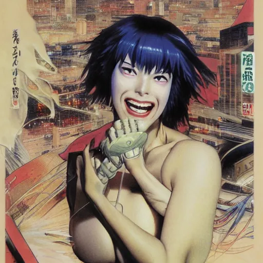 Image similar to laughing man, ghost in the shell, by noriyoshi ohrai