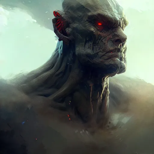 Image similar to a portrait giant humanoid monster, sharp focus, illustration, highly detailed, digital painting, concept art, matte, art by ruan jia and wlop and greg rutkowski, masterpiece