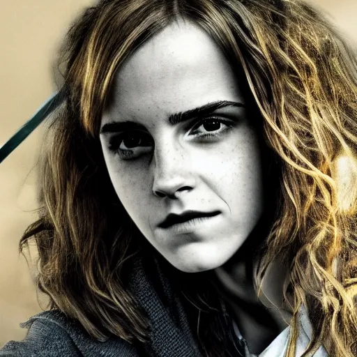 Image similar to Photograph of Emma Watson as Hermione Granger. Prisoner of Azkaban. During golden hour. Extremely detailed. Beautiful. 4K. Award winning.