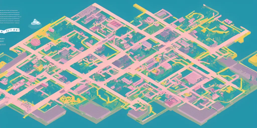 Image similar to getting ready for work map axonometric pastel infographic by Wes Anderson