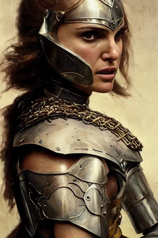 Prompt: natalie portman, warrior, partially clothed in metal battle armor, lord of the rings, tattoos, decorative ornaments, by carl spitzweg, ismail inceoglu, vdragan bibin, hans thoma, greg rutkowski, alexandros pyromallis, perfect face, fine details, realistic shading