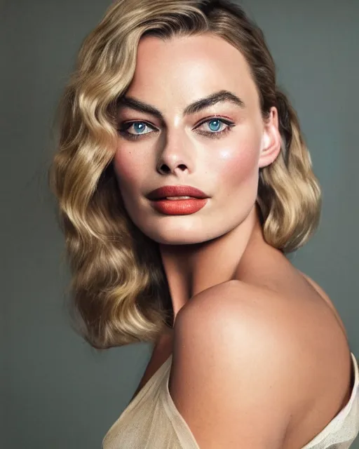 Image similar to Beautiful Head and shoulders portrait of margot robbie wearing a camisole by alberto Vargas, arney freytag, artstation, fashion photoshoot, urban jungle, fashion pose, octane, 4k