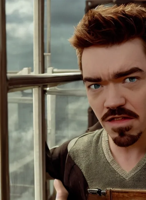 movie still of jacksepticeye standing near a balcony, Stable