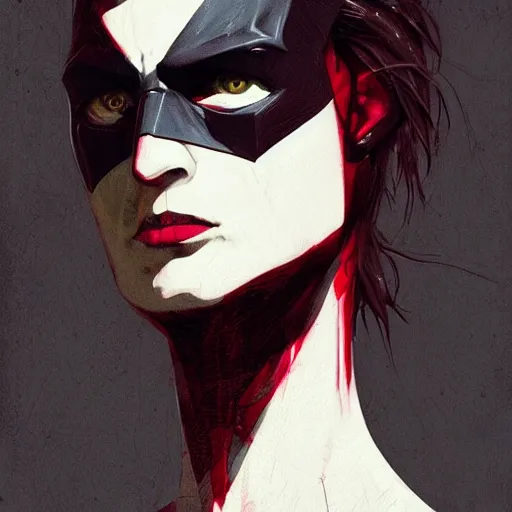 Image similar to portrait of batman with bloody clothes, intricate face, psychedelic, edited in photoshop, scary, epic, ilya kuvshinov, krenz cushart, artgerm, trending on artstation, edward hopper, dan mumford, wlop, rutkowski, beksinski, carl spitzweg, moebius