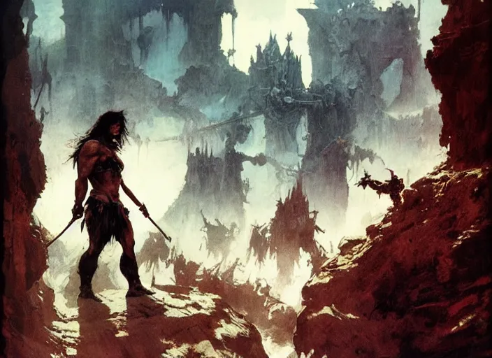 Image similar to conan the barbarian, intricate, elegant, highly detailed, vivid colors, john park, frazetta, sparth, ruan jia, jeffrey catherine jones