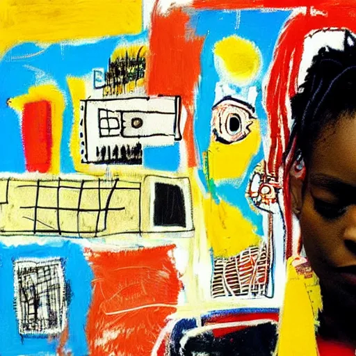 Prompt: monica gelled by basquiat