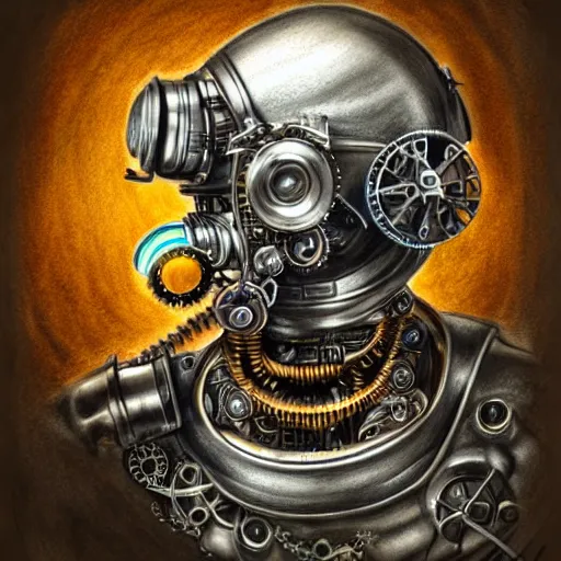 Image similar to hyper realistic pencil drawing of a steampunk robot , water color, full portrait, detailed, rim light, diffused, intricate,