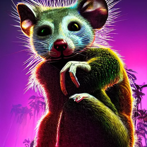 Prompt: highly detailed possum lost in the jungle at night, cyberpunk, digital art, hyperrealistik 8k