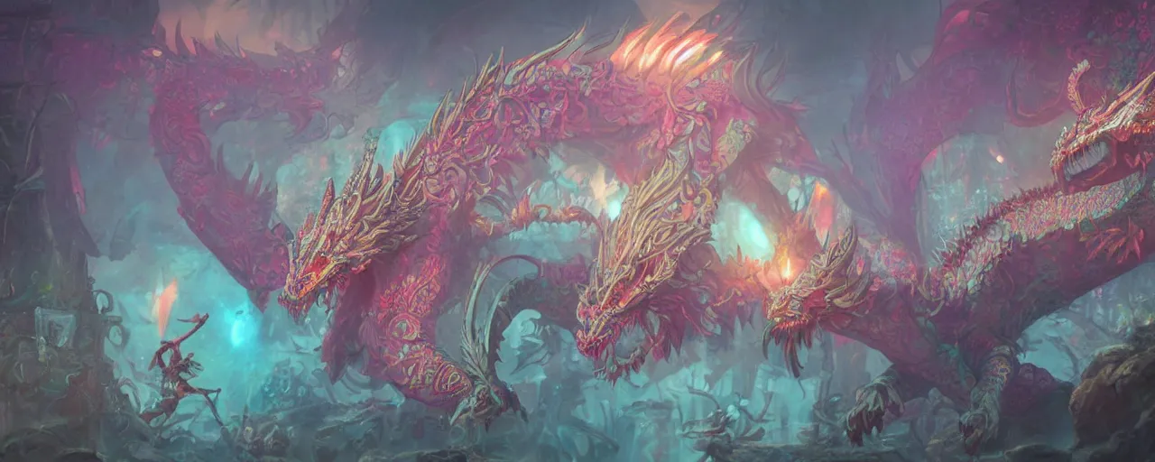 Prompt: detailed concept art illustration colorful pastel painting of a retro magical fantasy dragon in full intricate detail, ultra detailed, digital art, octane render, 4K, dystopian, micro details