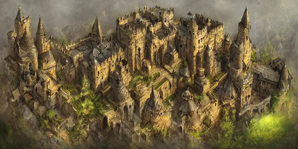 Prompt: A stunning underground fortress ran by dwarves, medieval style, digital art, masterpiece