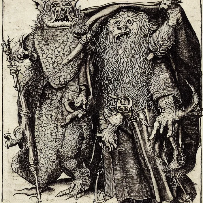 Prompt: a goblin monster priest, by Hans Holbein the Younger