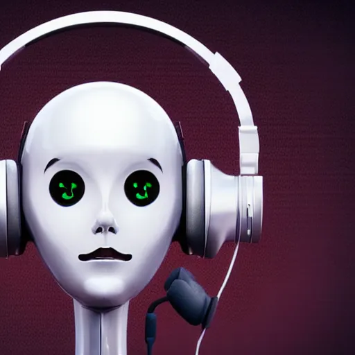 Prompt: robot with headphones listening to music, lowbrow, hd