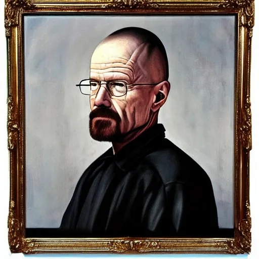 Prompt: walter white oil painting by caravaggio. baroque style. highly detailed.