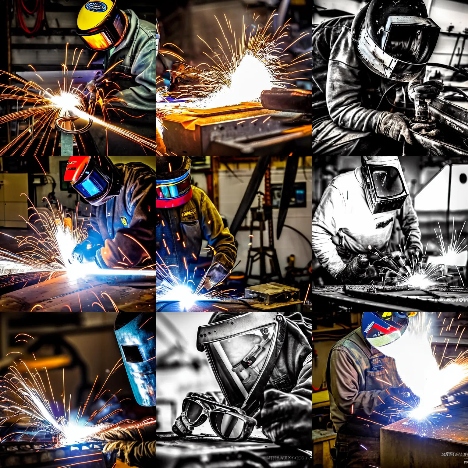 Prompt: man tig welds a fighter jet, cheap, maintenance, full frame photograph, nikon, sunglasses