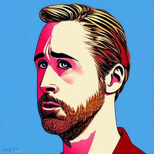 Image similar to “ ryan gosling retro minimalist portrait by jean giraud, moebius starwatcher comic, 8 k ”