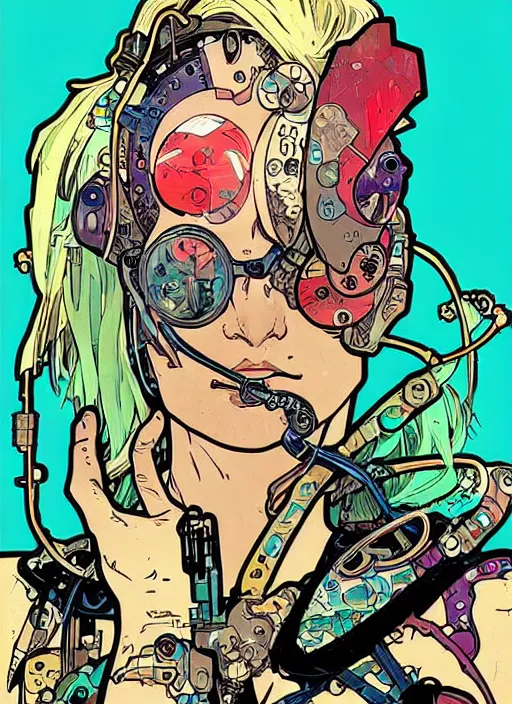 Image similar to cyberpunk pisces!! cyborg portrait illustration, pop art, splash painting, art by geof darrow, ashley wood, alphonse mucha, makoto shinkai