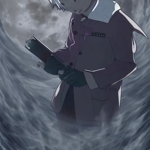 Image similar to Ken Kaneki, on the moon, alone, Hiroaki Tsutsumi style