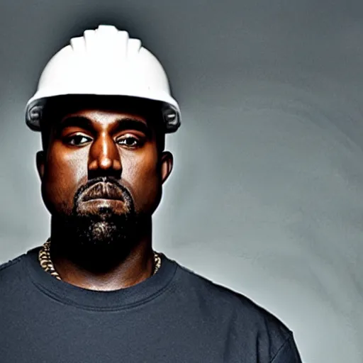 Prompt: photo of kanye west wearing a hard hat