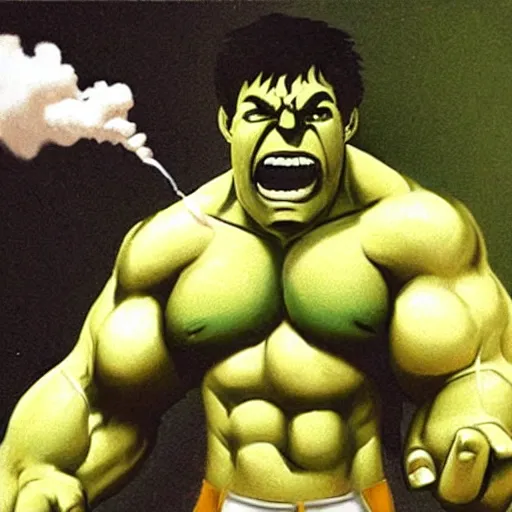 Image similar to Hulk smoking big joint,