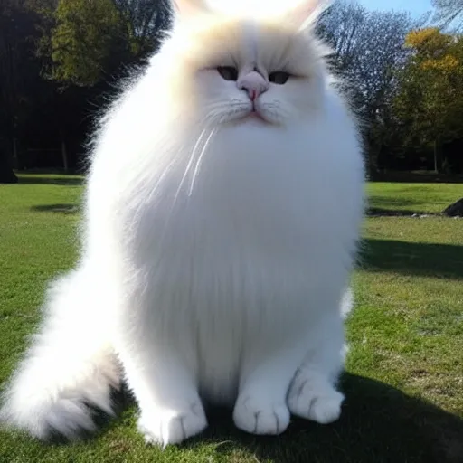 Image similar to giant! cat with fur overwhelmingly ( very very fluffy! ) giant! puffy fur in a park