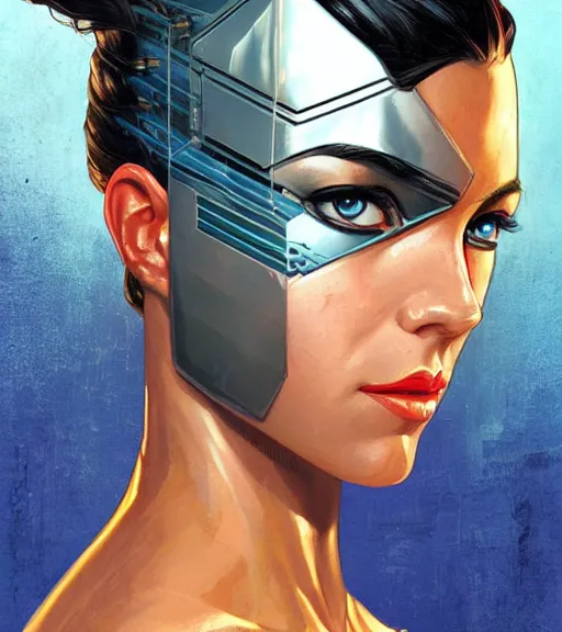 Image similar to portrait of a female android, by MARVEL comics and Sandra Chevrier, 8k