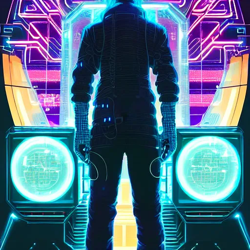 Image similar to a cyberpunk netrunner surrounded by a glowing computer interface, centered in the frame, cyberpunk concept art by Jean Giraud and josan gonzales, digital art, highly detailed, intricate, sci-fi, sharp focus, Trending on Artstation HQ, deviantart, 4K UHD image