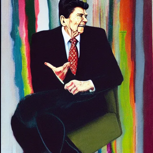 Prompt: ronald reagan painted by francis bacon