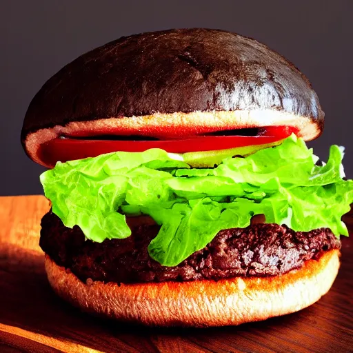 Prompt: a photo of a black hamburger