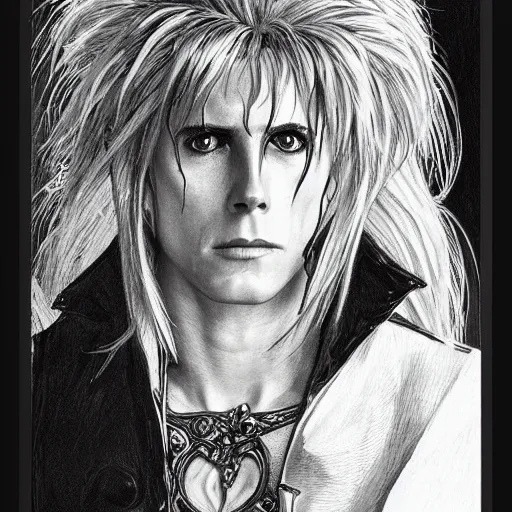 Image similar to amazing lifelike award winning pencil illustration of Jareth from Labyrinth trending on art station artgerm Greg rutkowski alphonse mucha cinematic