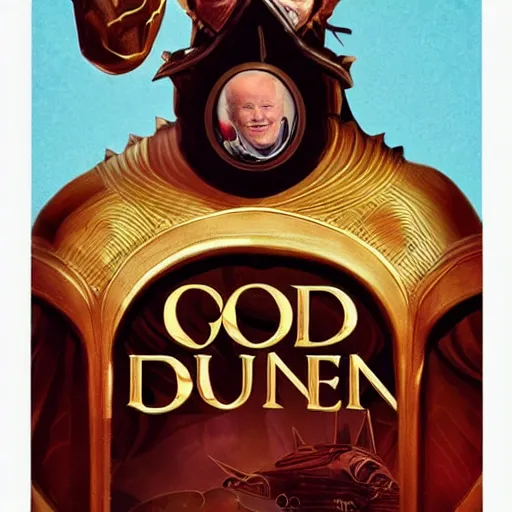 Image similar to book cover god emperor of dune. cartoon joe biden face covering sandworm mouth. cover art cgi movie poster style