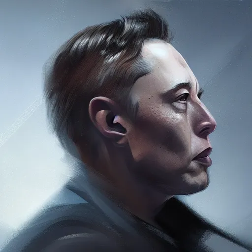 Image similar to a profile photo of elon musk, side profile, D&D, sci-fi, elegant, sinister, muscular, highly detailed, digital painting, artstation, concept art, smooth, sharp focus, illustration