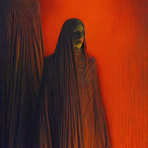 Image similar to sci - fi portrait of bene gesserit order sister by jean delville and beksinski, intricate, hyperealistic, photoreal, 8 k resolution