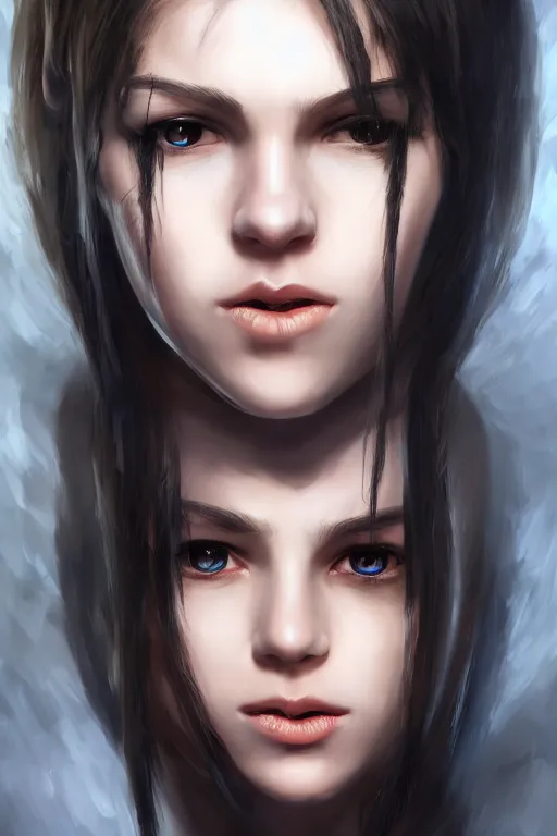 Image similar to hyper realistic, DnD portrait of a young thief girl with long dark hair and an eye path, holding a dagger between her teeth, masterpiece, trending on artstation, award-winning, 8k hq