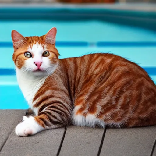 Prompt: cat at poolside
