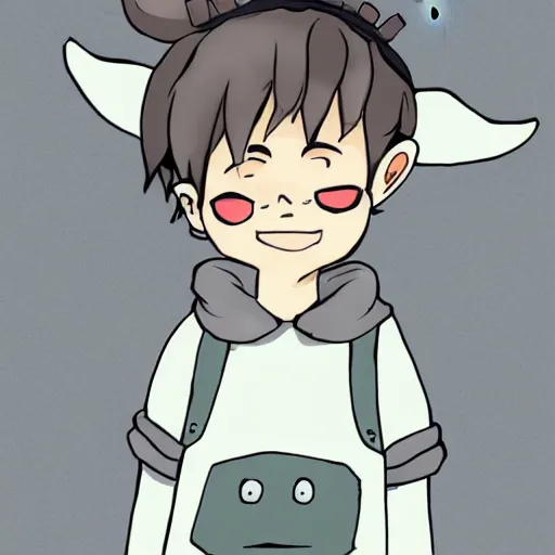 Image similar to little boy wearing sheep suit. white, gray, blue, green and brown pallet color. made in abyss art style, inspired in chris from deltarrune, artgerm