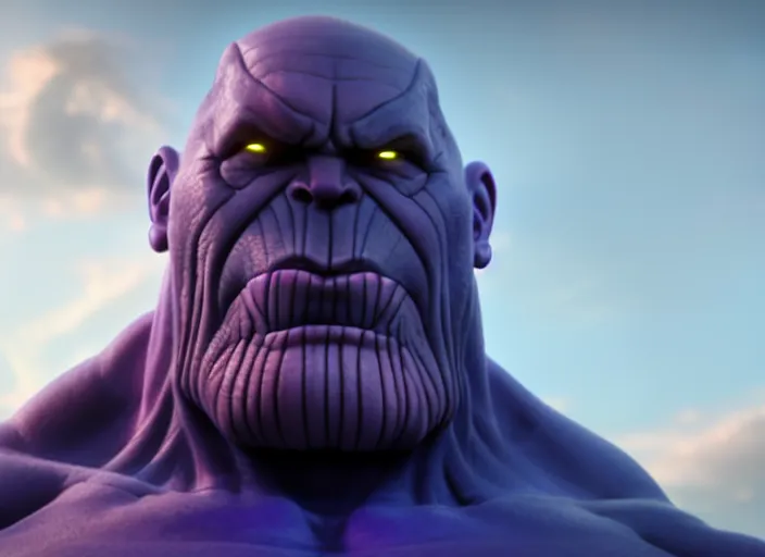 Image similar to animation portrait of thanos, studio ghibli, pixar and disney animation, sharp, rendered in unreal engine 5, clear sky, anime key art by greg rutkowski, bloom, dramatic lighting