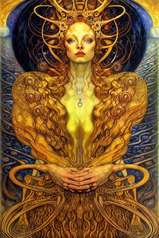 Image similar to Divine Chaos Engine by Karol Bak, Jean Delville, William Blake, Gustav Klimt, and Vincent Van Gogh, symbolist, visionary