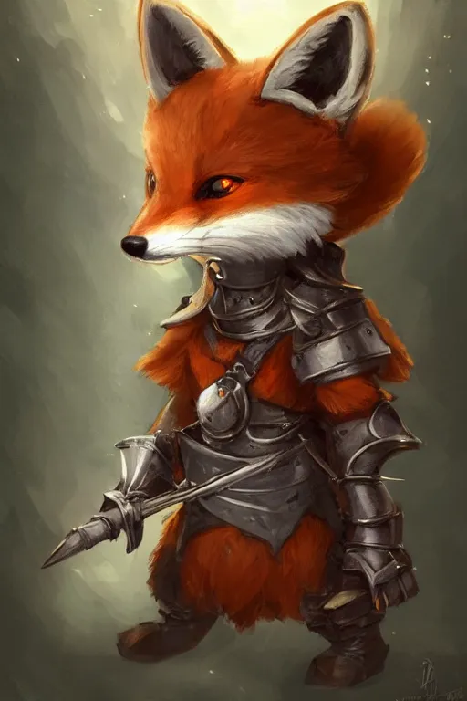 Image similar to cute little anthropomorphic foxy knight wearing a cape and a crown, tiny, small, miniature fox, baby animal, short, pale blue armor, cute and adorable, pretty, beautiful, DnD character art portrait, matte fantasy painting, DeviantArt Artstation, by Jason Felix by Steve Argyle by Tyler Jacobson by Peter Mohrbacher, cinematic lighting