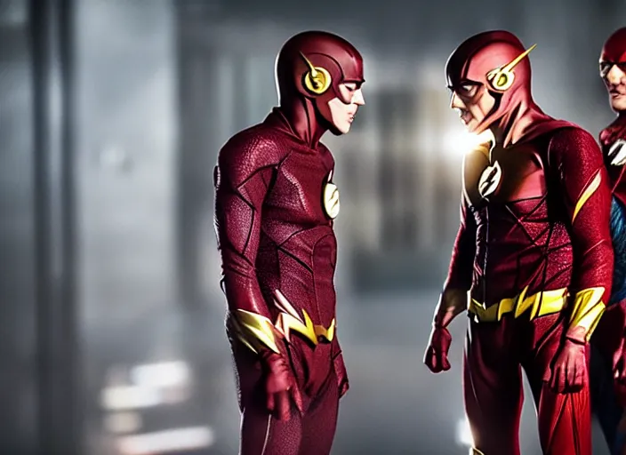 Image similar to film still of grant gustin as the flash in the new justice league movie, 4 k
