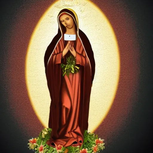 Image similar to virgin mary on a candle except its a woman dressed in day if the dead dress and makeup