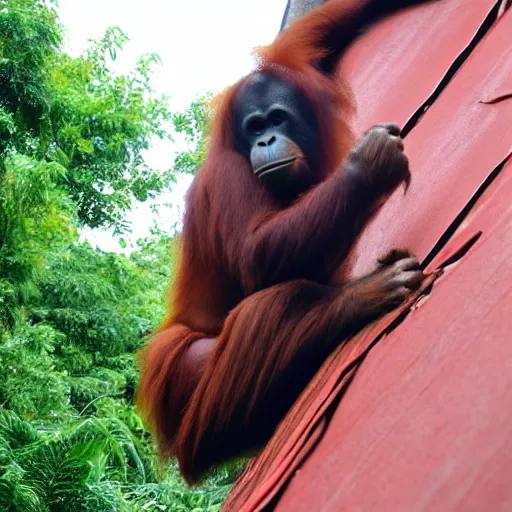 Image similar to an orangutan climbing up the side of my house