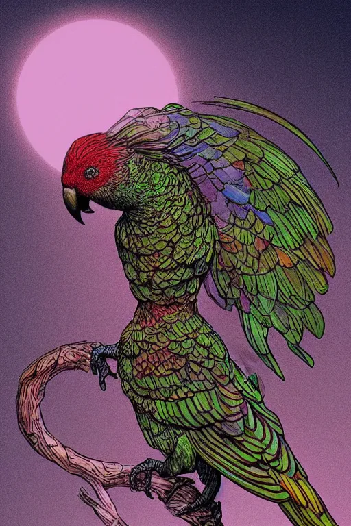 Image similar to step parrot unsealer , in the style of Greg Broadmore and Arthur Rackham and Moebius,trending on artstation, light lighting side view,digital art,surrealism ,macro,blueprint ,vaporwave ,