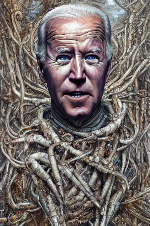 Prompt: Joe Biden portrait, hyper-realistic oil painting, Body horror, biopunk, by Peter gric, Marco Mazzoni